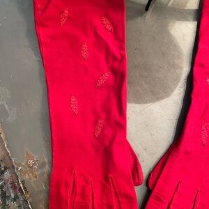 Elegant Red Gloves with Leaf Design